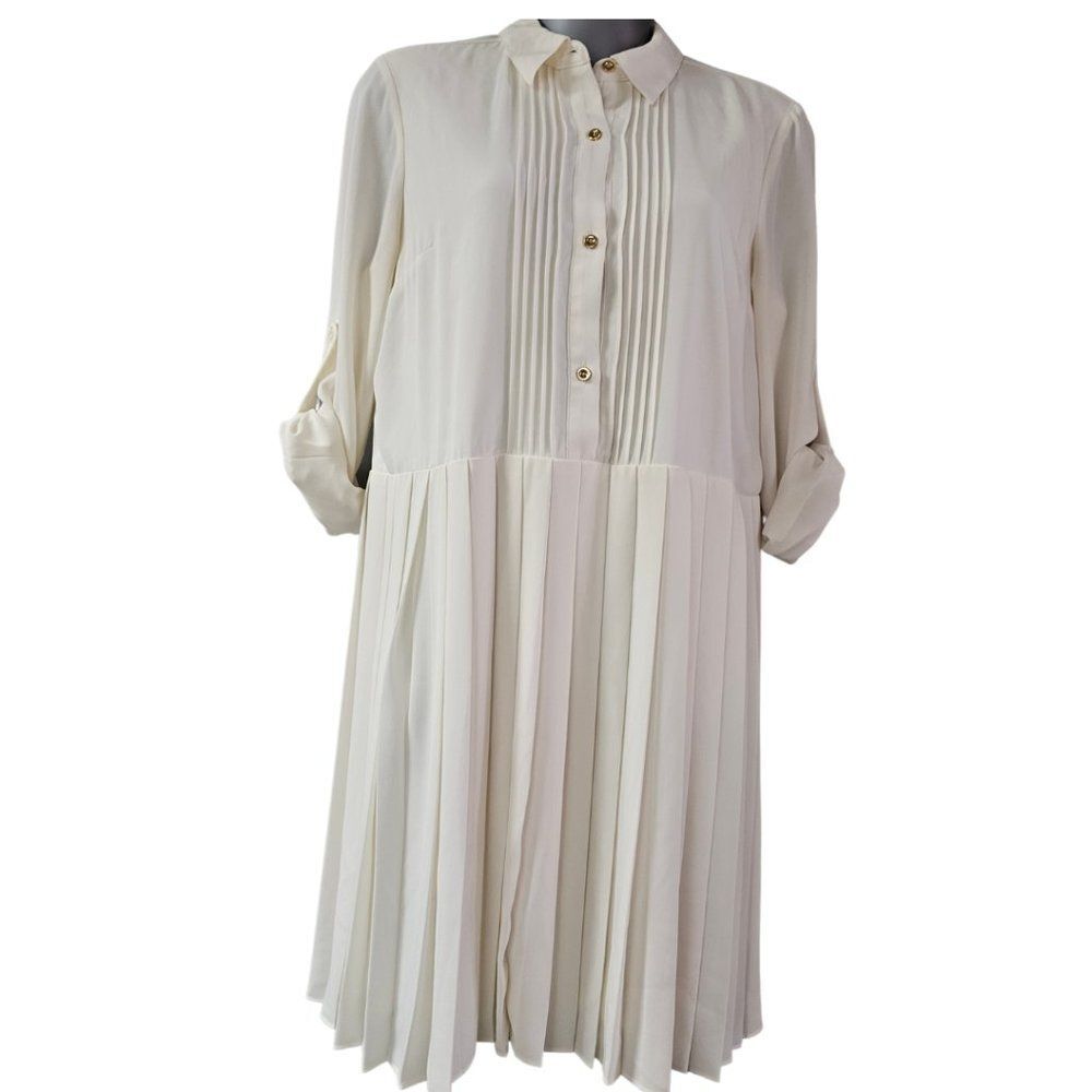 Cottagecore Coquette Layering Feminine Beachy Size S Silky Pleated Shirt Dress